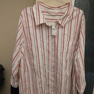 NWT!! IN EVERY STORY RED STRIPED BUTTON DOWN BLOUSE, PLUS SIZE 4X